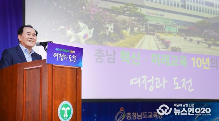‘충남 혁신·미래교육 10년의 여정과 도전 배움나눔 한마당’에서 인사말을 전하는 김지철 교육감