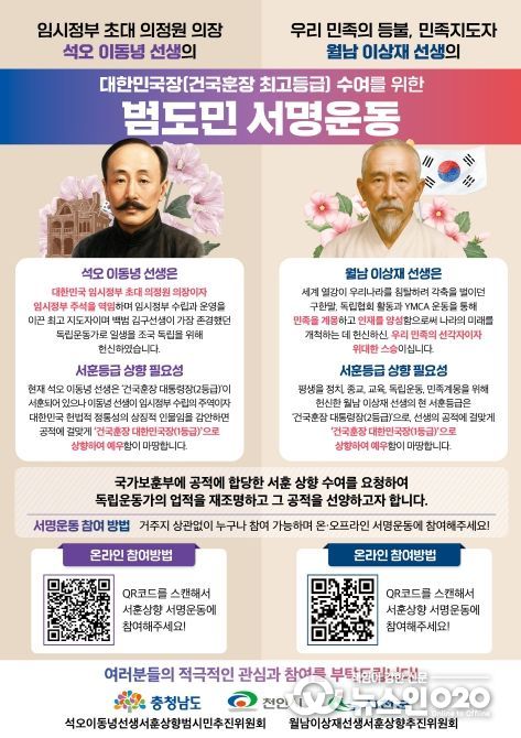 충남 대표 독립운동가 이동녕·이상재 서훈 상향 추진