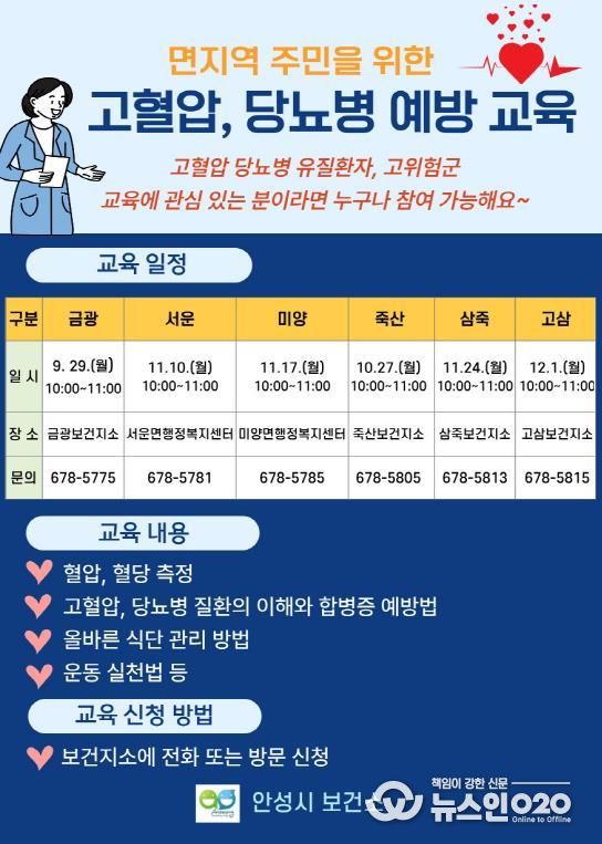 안성시 보건소, ‘고혈압·당뇨병 예방 교실‘ 운영
