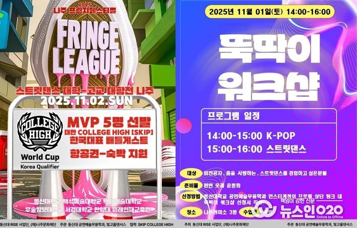 나주문화재단이 오는 11월 1일부터 2일까지 나주정미소에서 ‘2025 나주 프린지 페스티벌 프린지리그’를 개최한다.