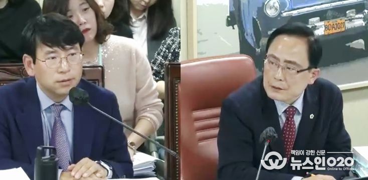 김형재 의원이 4일 열린 서울시의회 제333회 정례회 문화체육관광위원회 행정사무감사에서 서울시 홍보기획관을 상대로 TBS(교통방송) 관련 예산 집행의 형평성 및 투명성 부족 문제를 지적하고 있다.