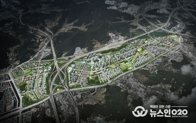 조감도. 지구계획 변경 등 조성계획 변경으로 개발 완료 시 상이할 수 있음