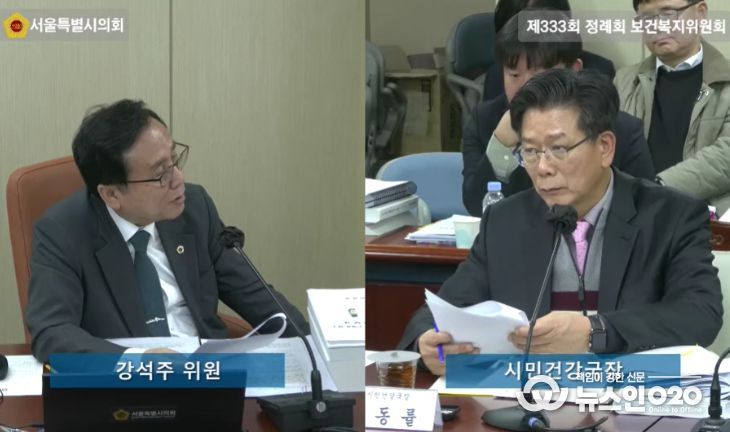 강석주 의원이 시민건강국 행정사무감사에서 질의를 하고 있다.