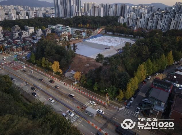 동명근린공원 지하주차장 공사 사진(드론 촬영)