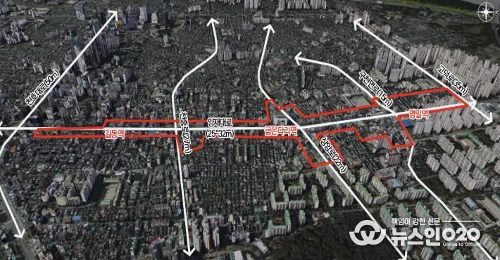 길동·굽은다리·명일역 3개 역세권 지구단위계획 위치도