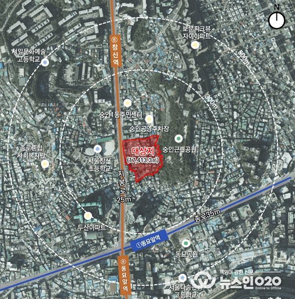 위치도 (종로구 숭인동 61번지 일대 모아타운)