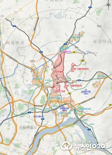 왕숙지구 및 기업이전단지 위치도