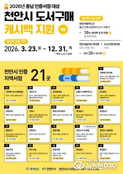 1. 천안시 도서구매 캐시백 지원 홍보문.